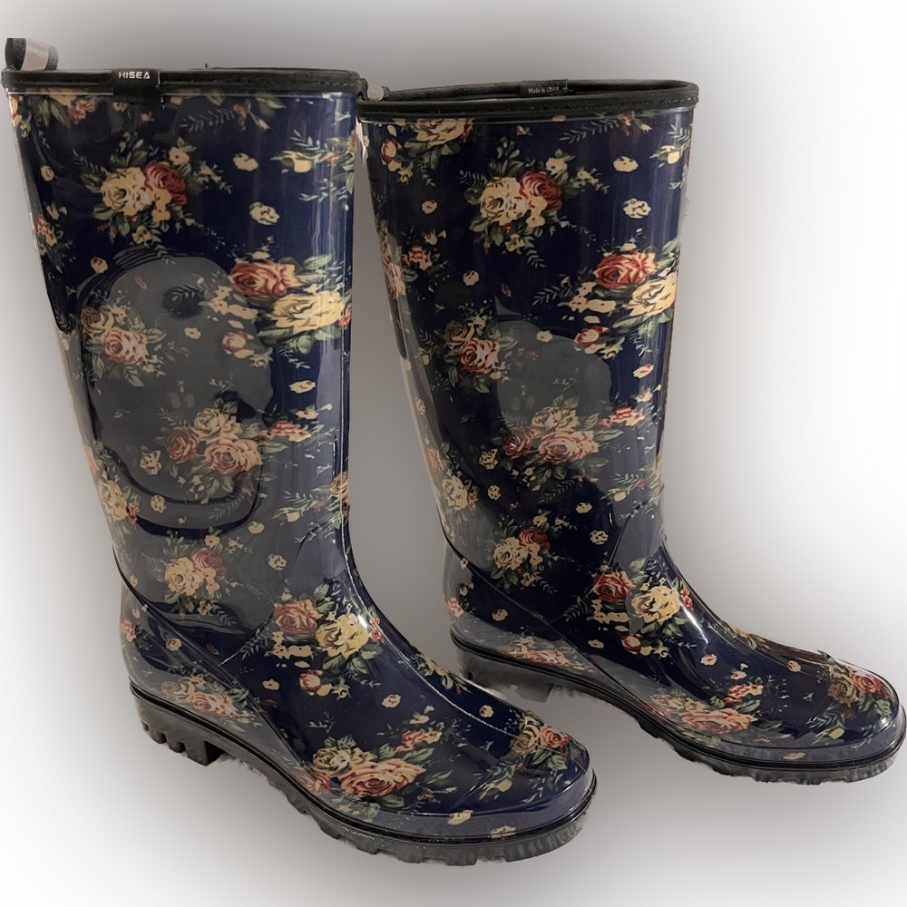 Rain/garden boots - navy flower print by Hisea size 9 NWT